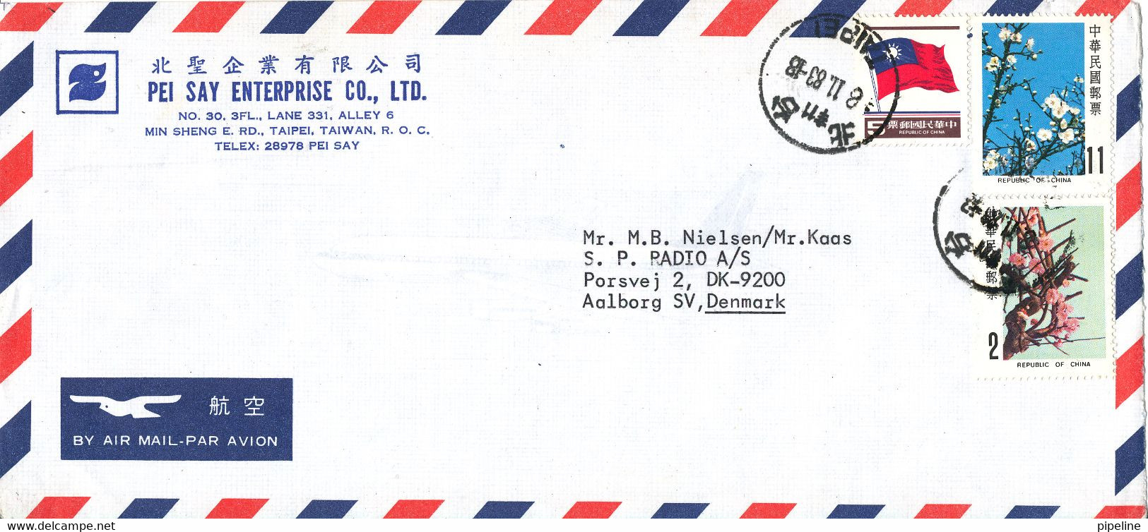 Taiwan Air Mail Cover Sent To Denmark 8-11-1983 - Lettres & Documents