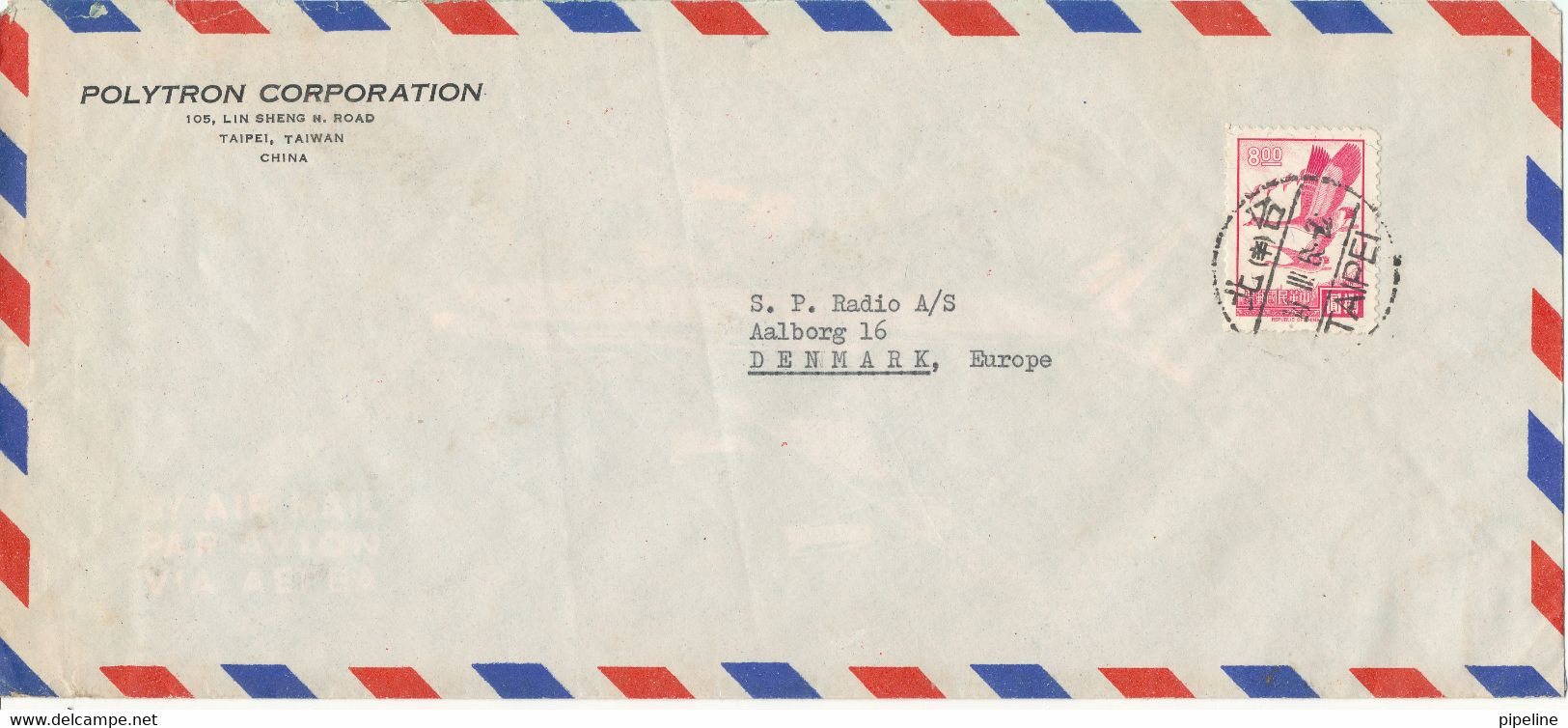 Taiwan Air Mail Cover Sent To Denmark 14-3-1969 Single Franked - Poste Aérienne