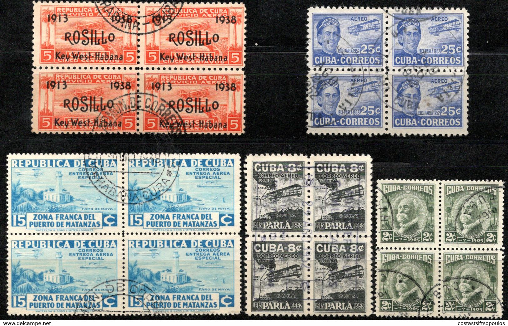 213.CUBA.NICE LOT OF 2 1940 GUTTER PAIRS,MNH,5 USED BLOCKS OF 4,2 MNH TELEGRAPH BLOCKS OF 4,6 SCANS - Colecciones & Series
