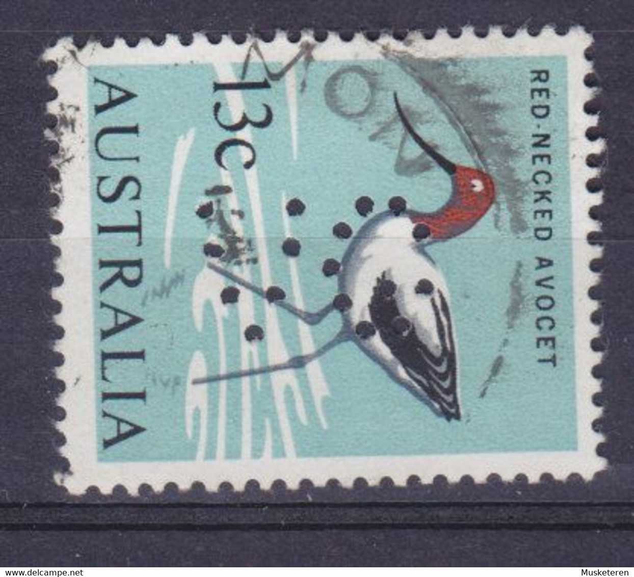 Australia Perfin Perforé Lochung 'VG' 1966 Mi. 368, 15c. Bird Vogel Oiseau Red-Necked Avocet - Perforés