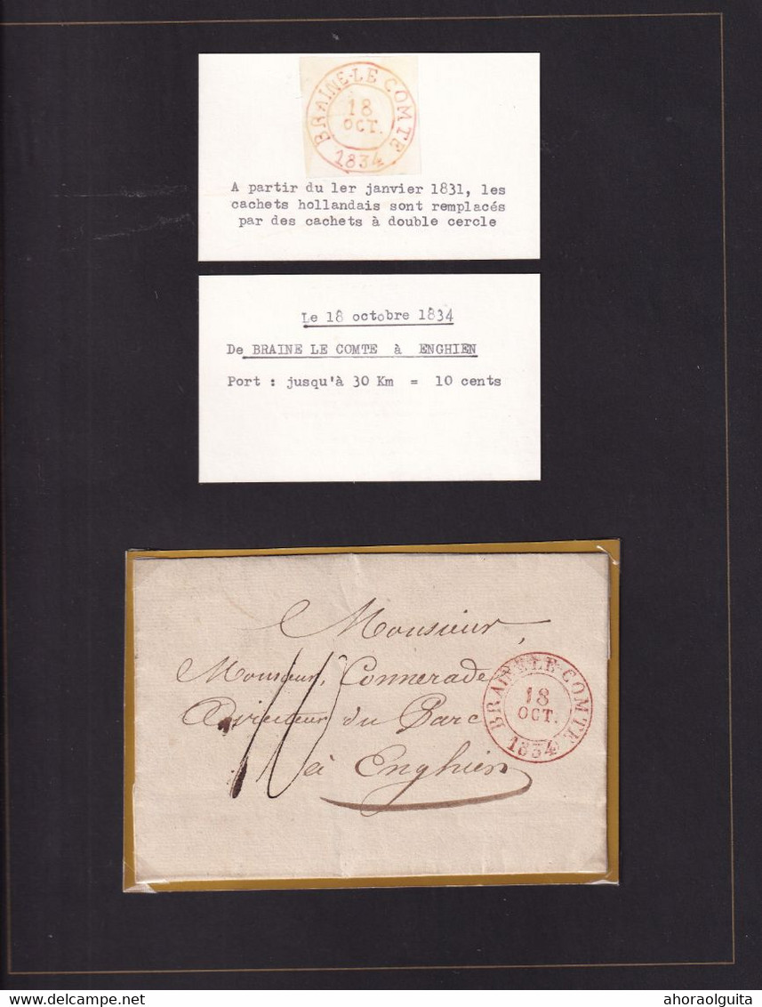 DT483 -- Collection BRAINE LE COMTE -  Lettre Précurseur 1834 Vers ENGHIEN - Port 10 Cents - 1830-1849 (Belgique Indépendante)