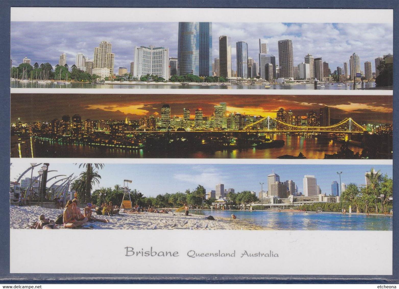 Brisbane, Vue Générale De La Ville, La Plage, Le Story Bridge La Nuit (pont)  Australie, Carte Postale Neuve - Brisbane