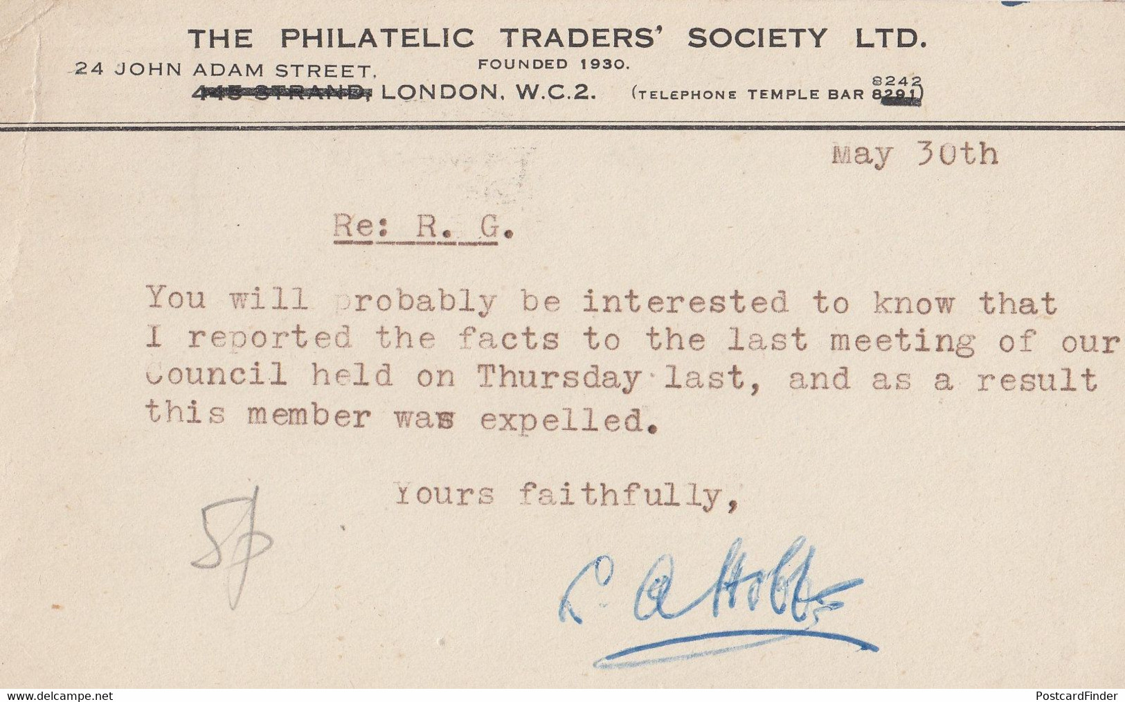 Philatelic Stamp Traders Society Member Banned Old Postcard - Other & Unclassified