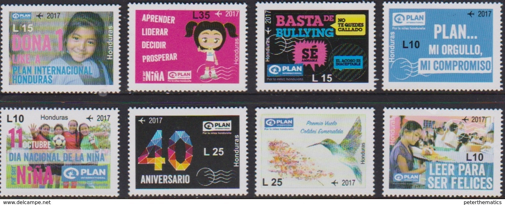 HONDURAS, 2017, MNH, CHILDREN, PLAN FOR HONDURAN YOUTH, AGAINST BULLYING, SPORTS, FOOTBALL, BIRDS, READING,8v - Marionetas