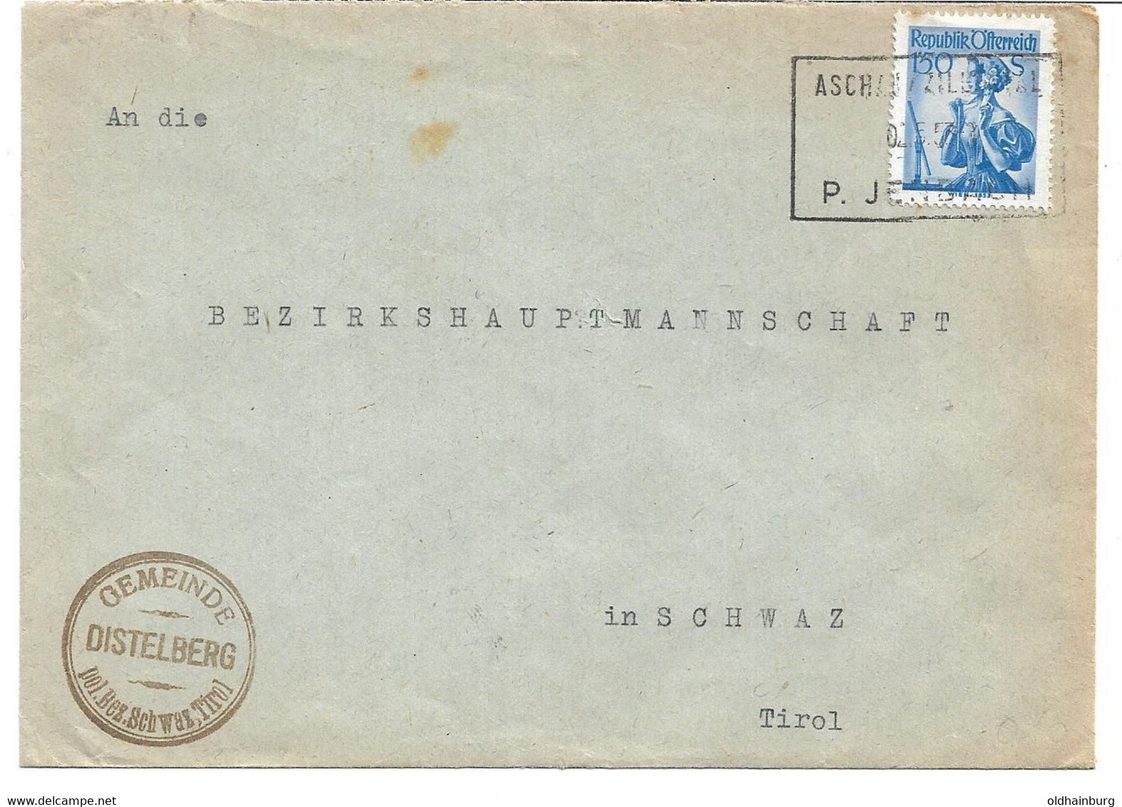 1851c: Heimatsammler Briefbeleg Der Gemeinde Distelberg, Postablagenstempel Jenbach 1953 - Jenbach