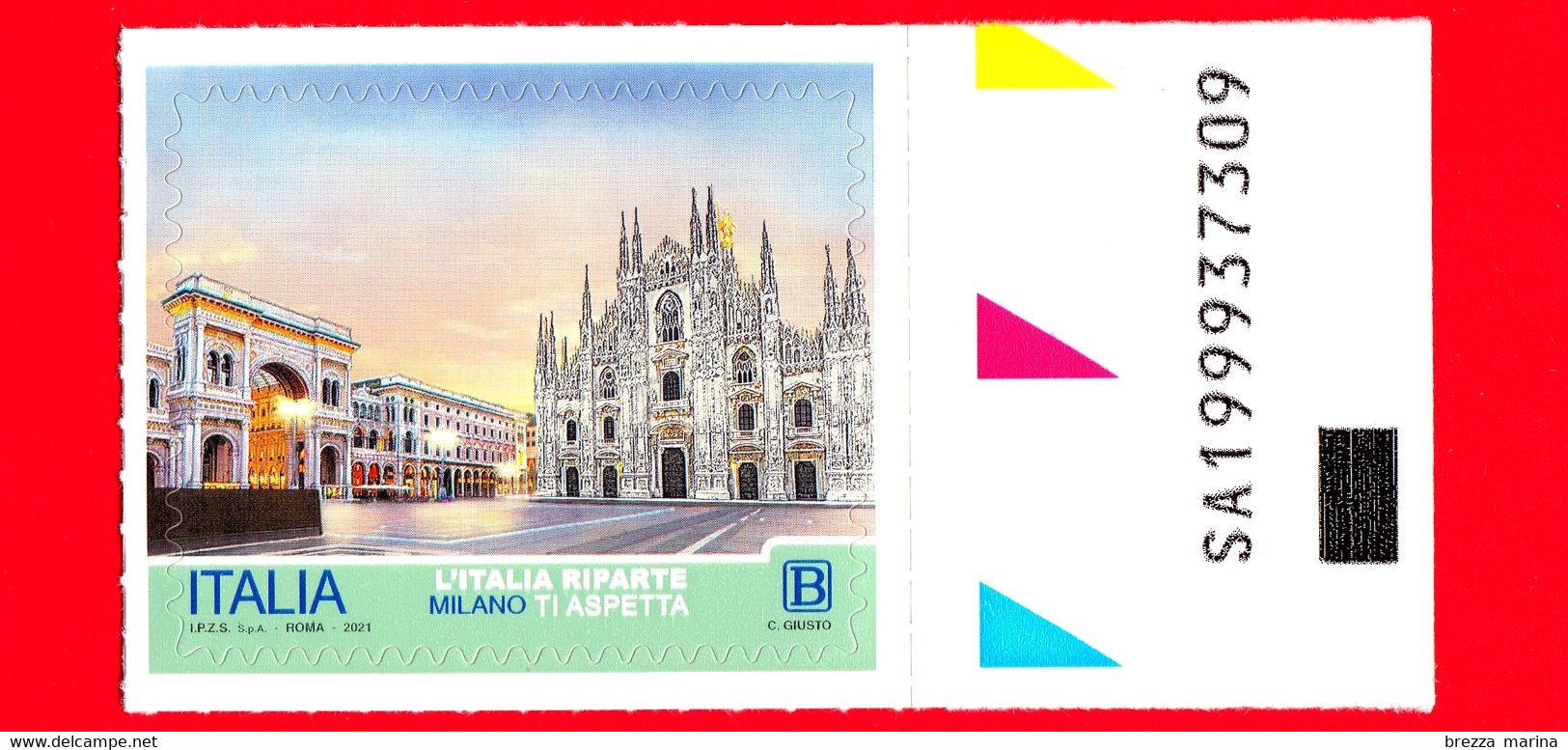 Nuovo - MNH - ITALIA - 2021 - Turismo - L’Italia Riparte – Milano – Duomo, Galleria, Portici - B - Alfanumerico - 2021-...: Nieuw/plakker