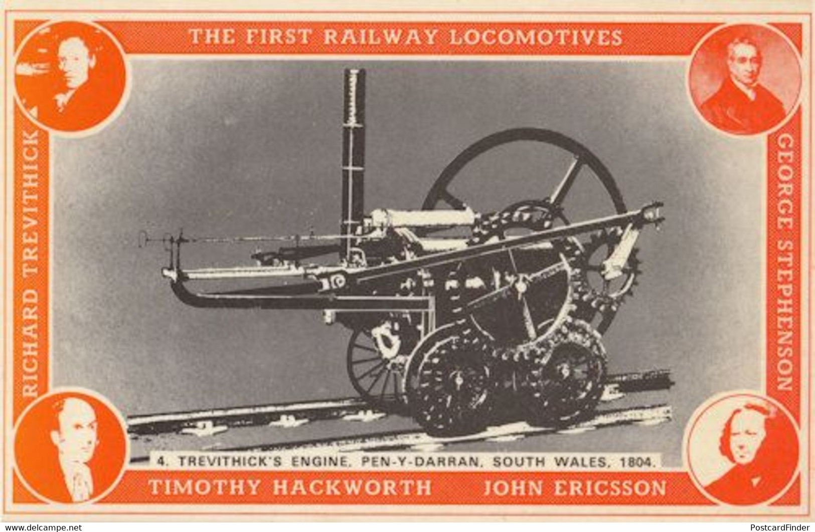 Timothy Hackworth John Ericcson 1800s First Welsh Railway Train Postcard - Trains