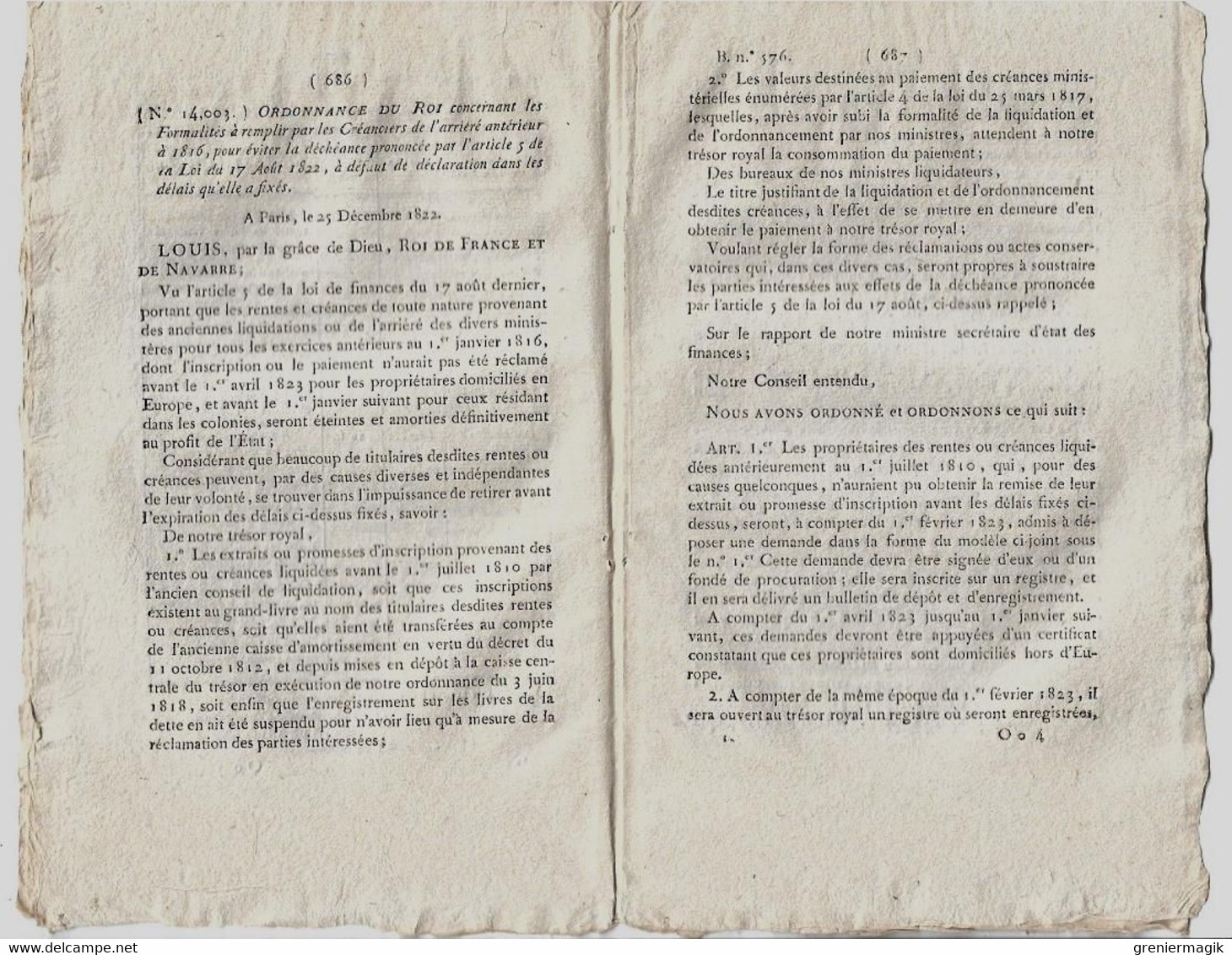 Bulletin Des Lois N°576 1823 Paris Taxe Huiles Vins Vinaigres/Costumes Présidents De Chambre/Anselme De Rochedragon - Décrets & Lois