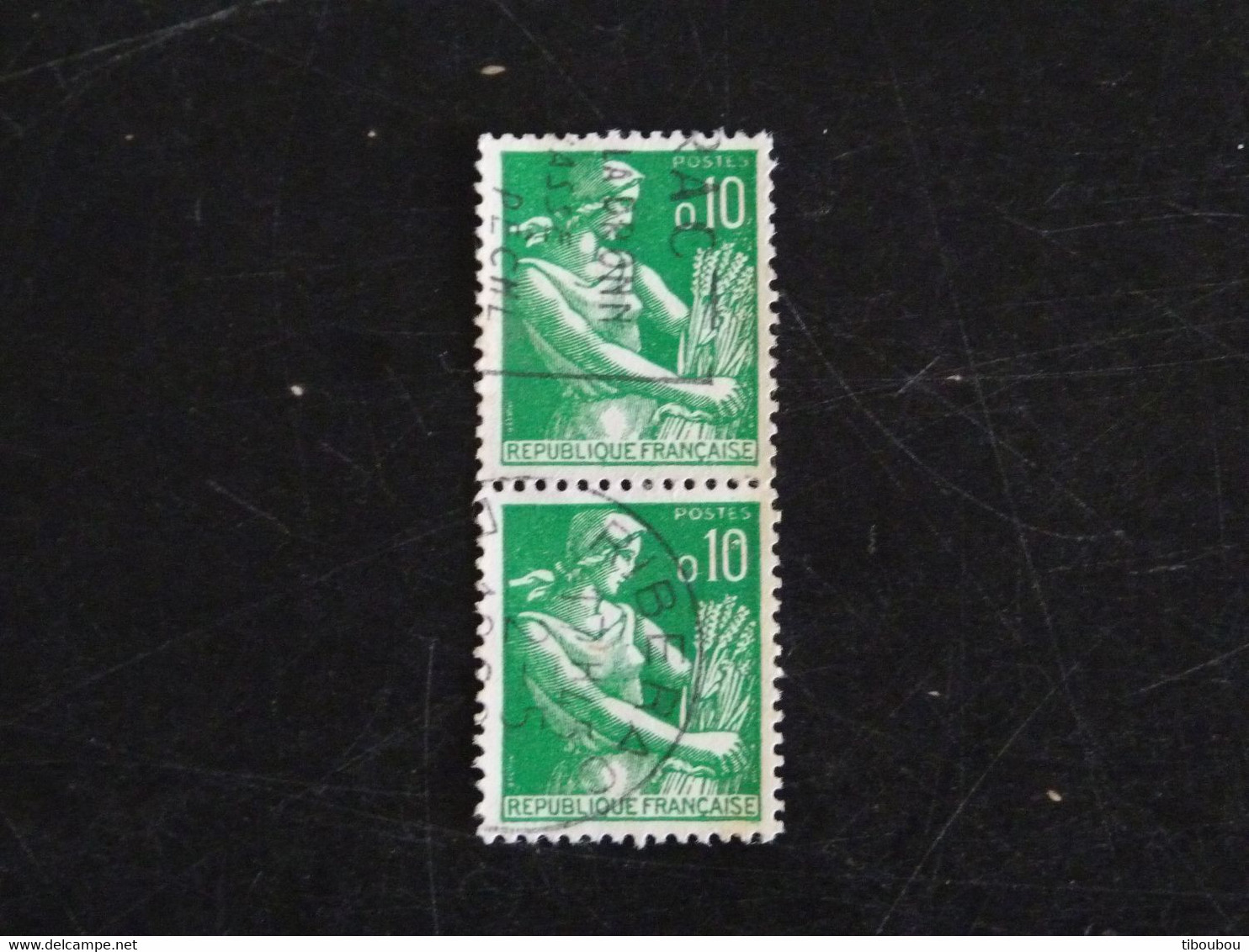 FRANCE YT 1231 OBLITERE PAIRE VERTICALE - MOISSONNEUSE - 1957-1959 Oogst