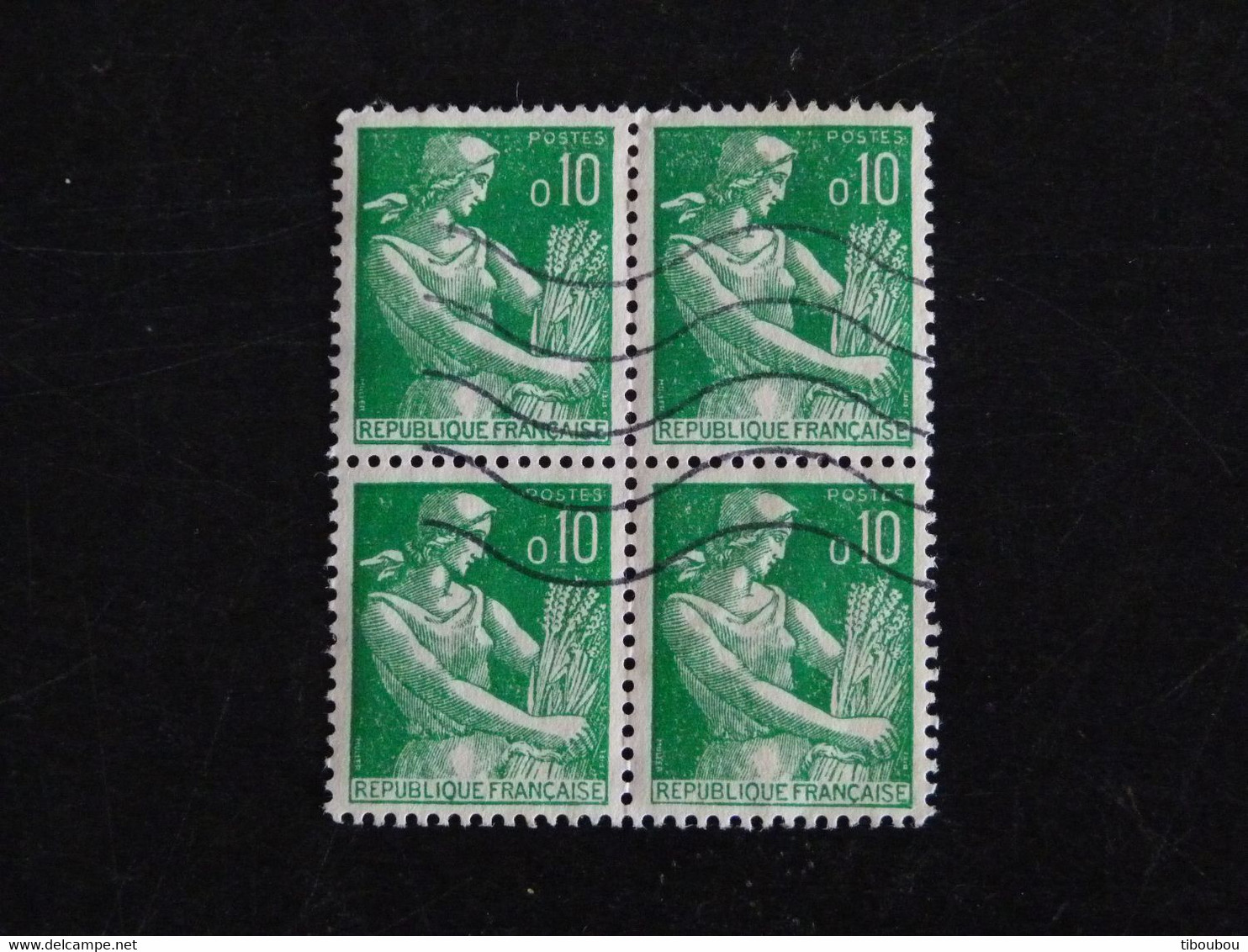 FRANCE YT 1231 OBLITERE BLOC DE 4 TIMBRES - MOISSONNEUSE - 1957-1959 Mietitrice