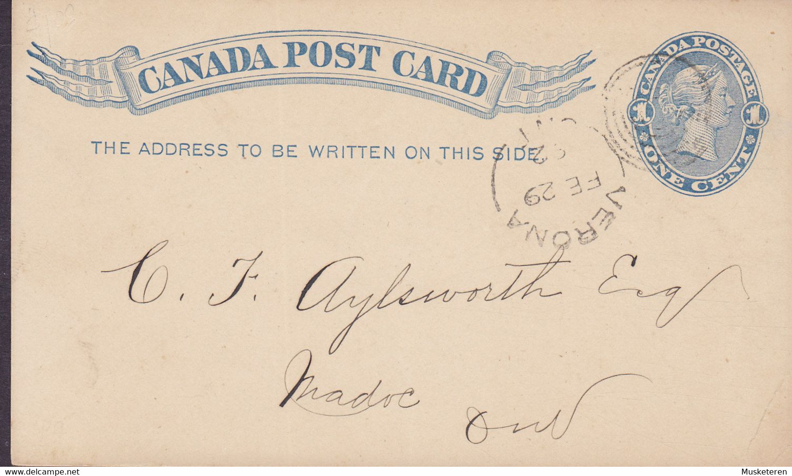 Canada Postal Stationery Ganzsache Entier 1c. Victoria VERONA Ontario 1892 MADOC Ontario (2 Scans) - 1860-1899 Regno Di Victoria