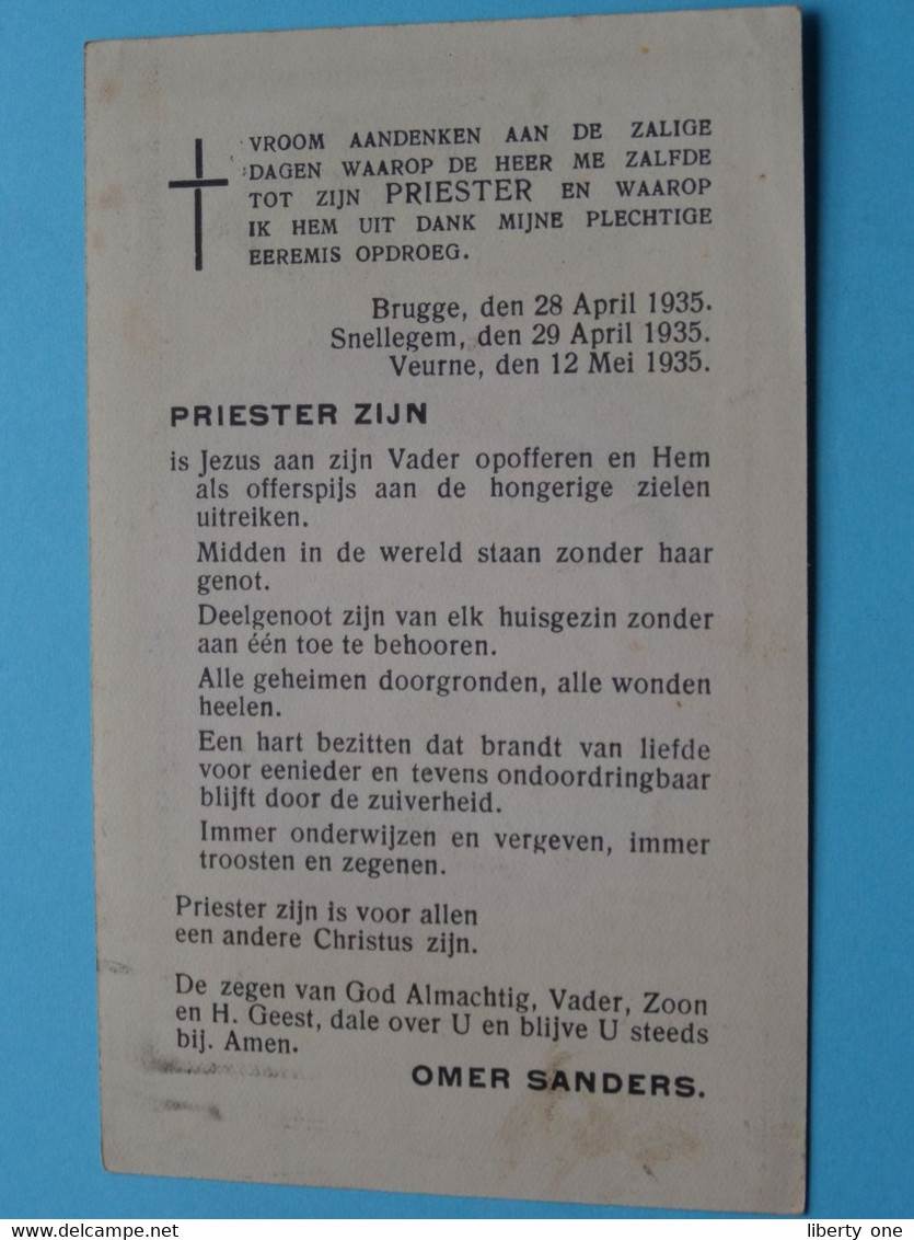 PRIESTER Zijn " OMER SANDERS " Anno 1935 > Eremis > Brugge / Snellegem / Veurne ( Zie Foto's Voor Detail ) ! - Religión & Esoterismo