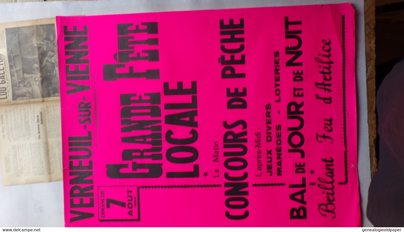 87- VERNEUIL SUR VIENNE- AFFICHE GRANDE FETE LOCALE -CONCOURS DE PECHE-MANEGES-BAL-FEU ARTIFICE- COURDESSES FIGEAC - Posters