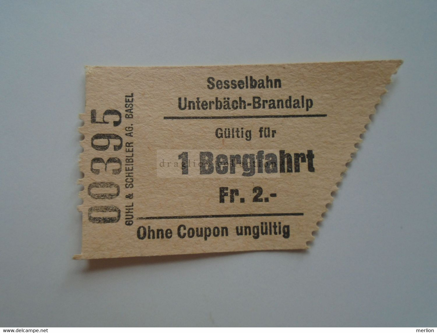 DT012 Schweiz Suisse   VS   Sesselbahn Unterbäch -Brandalp -Sesselift -  1 Bergfahrt     Fr.2.- Ca 1970-80 - Autres & Non Classés