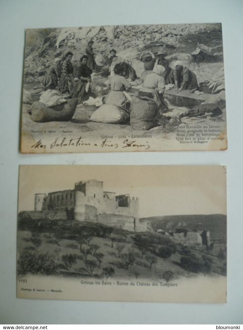 CPA / Lot De 2 Cartes Postales Anciennes / -Alpes - Gréoux Les Bains - Le Lavoir Et Les Ruines Du Chateau Des Templiers - Gréoux-les-Bains