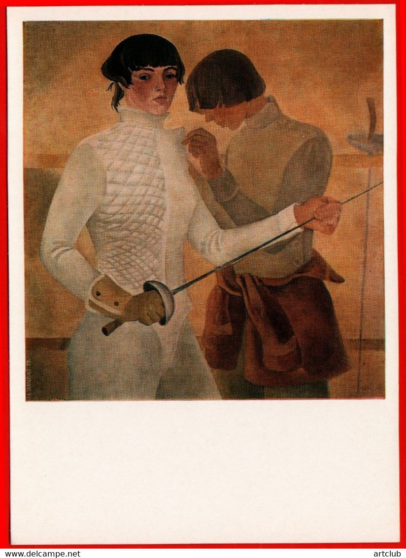 22105 Talashenko Portrait Of Tatyana Larina Master Of Sports Fencing Fencer Sword Rapier Buttoning Buttons Dressing USSR - Fechten