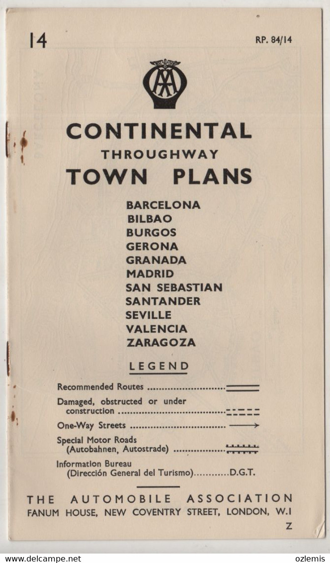 CONTINENTAL THROGHWAY TOWN PLANS ,THE AUTOMOBILE ASSOCIATION ,,MAPS ,BARCELONA,ZARAGOZA - Europe