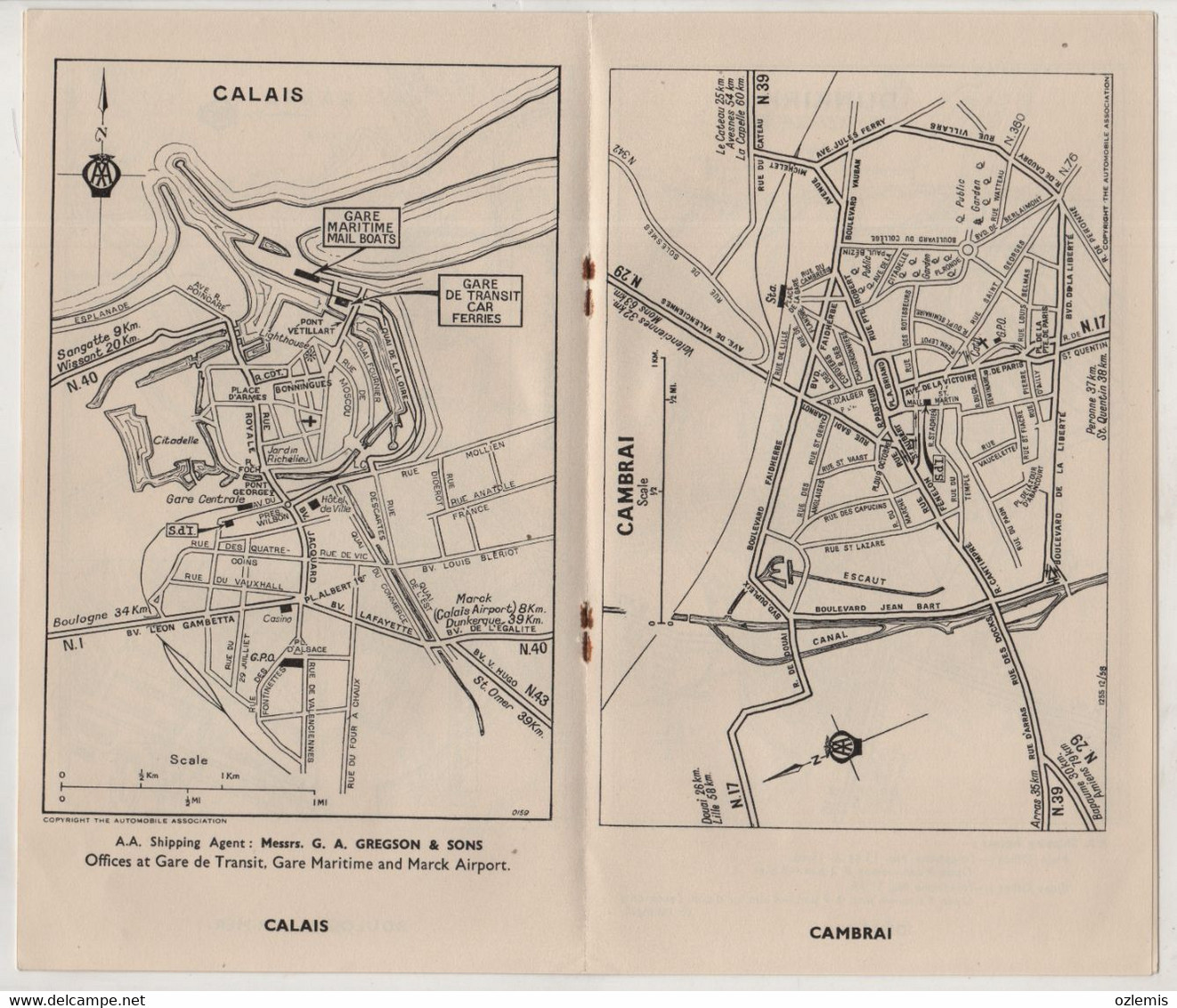 CONTINENTAL THROGHWAY TOWN PLANS ,THE AUTOMOBILE ASSOCIATION ,,MAPS ,ABBEVILLE , ST.QUENTIN - Europe