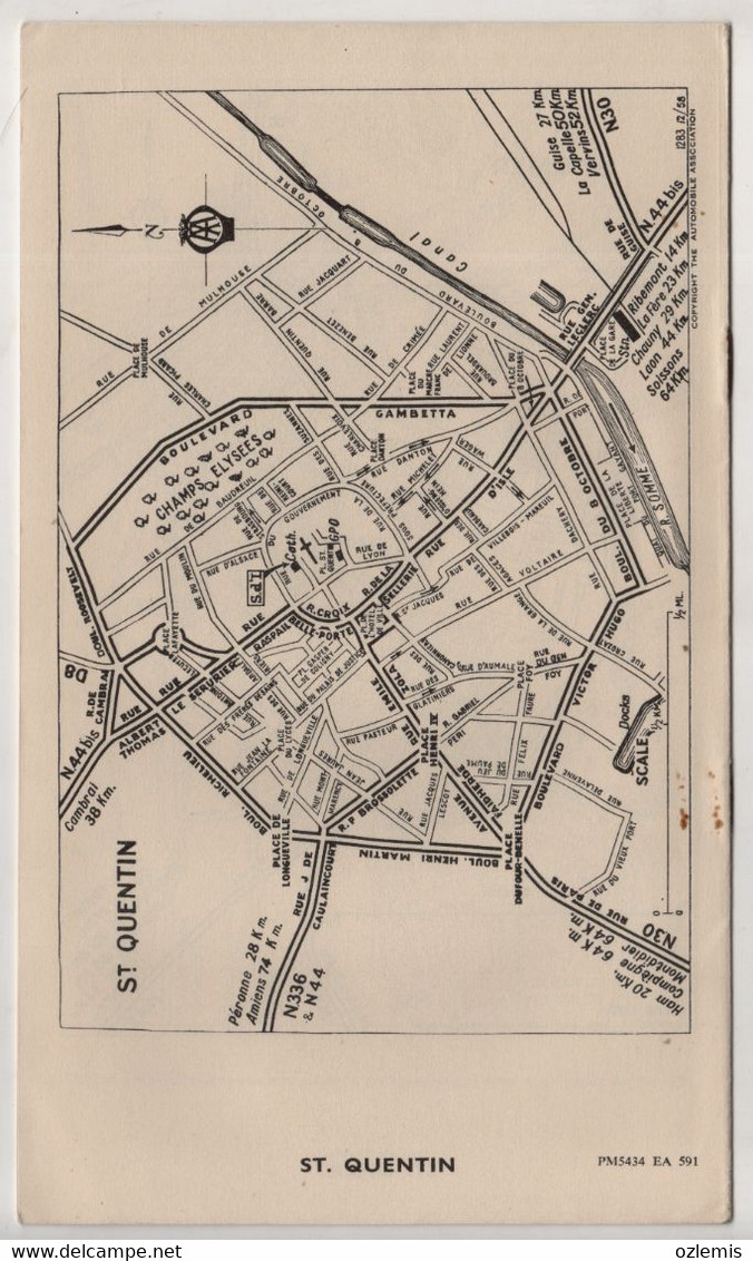 CONTINENTAL THROGHWAY TOWN PLANS ,THE AUTOMOBILE ASSOCIATION ,,MAPS ,ABBEVILLE , ST.QUENTIN - Europe