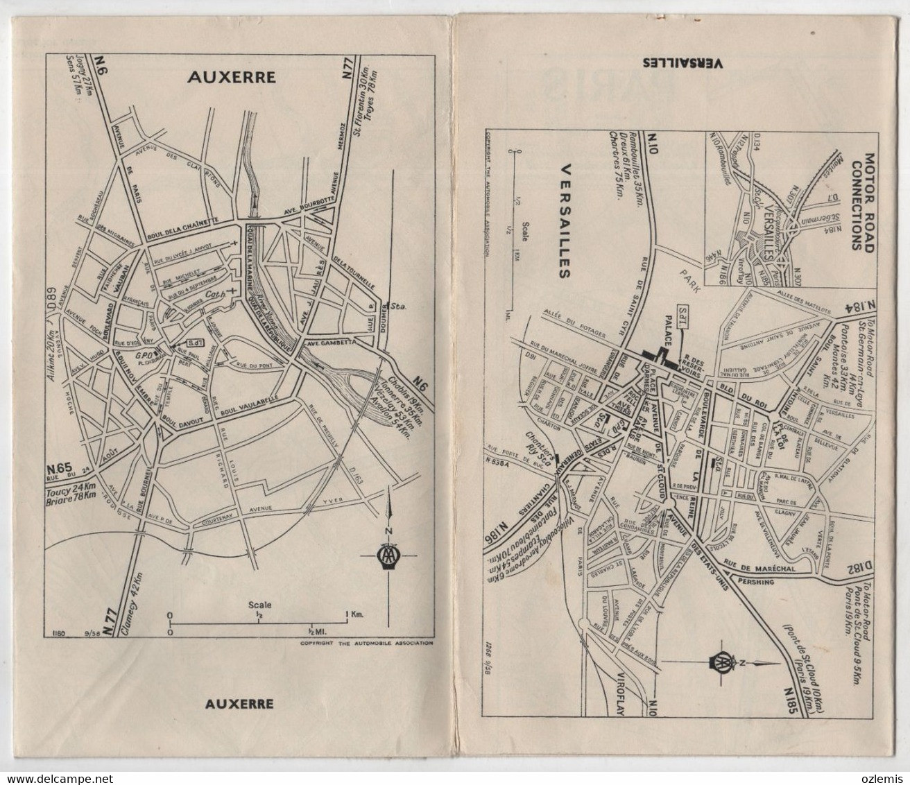 CONTINENTAL THROGHWAY TOWN PLANS ,THE AUTOMOBILE ASSOCIATION ,,MAPS ,AUXERRE ,VERSAILLES - Europe