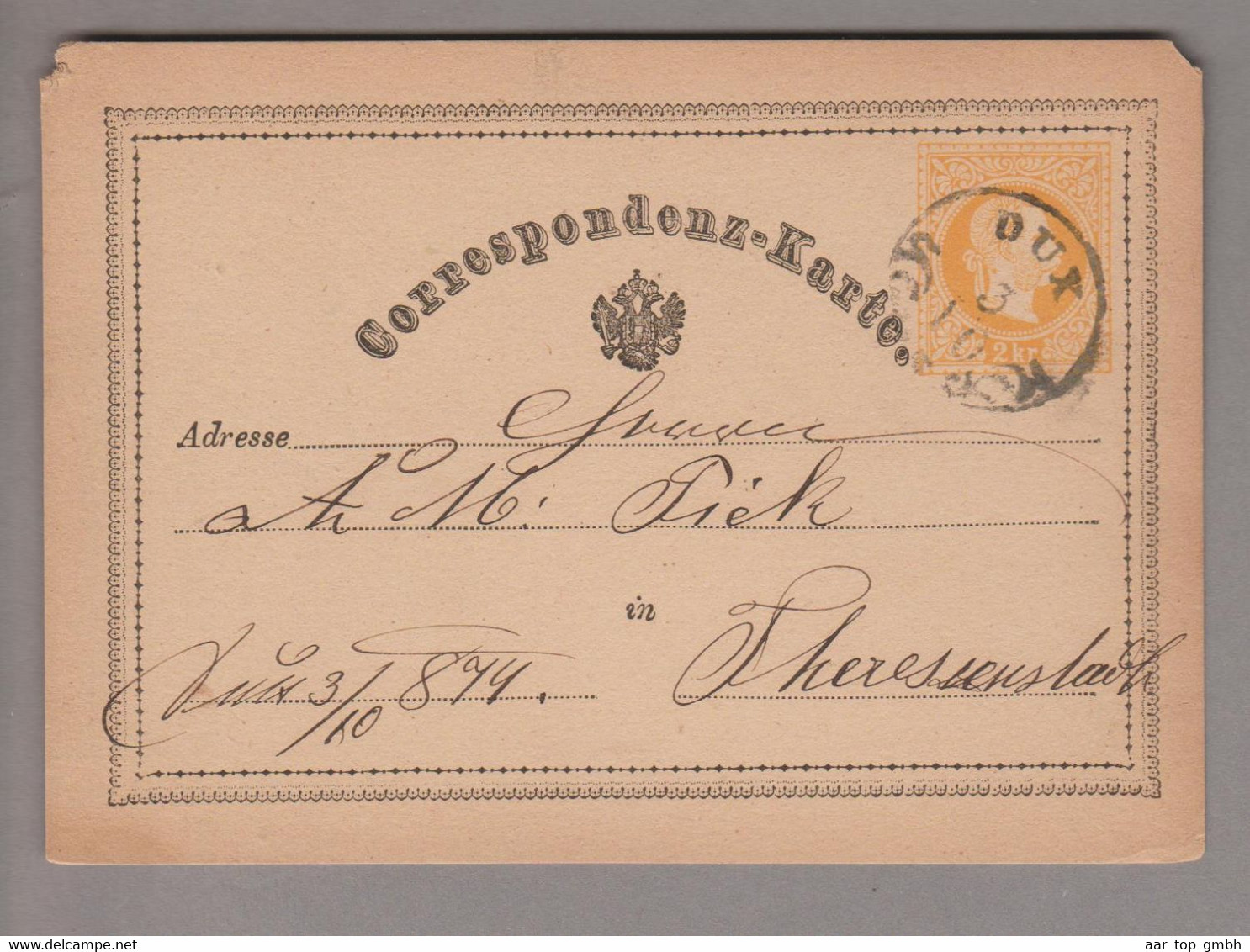 Tschechien Heimat Dux (Duchcov) 187?-03-10 Auf 2 Kr. Ganzsache Nach Theresienstadt - ...-1918 Prephilately