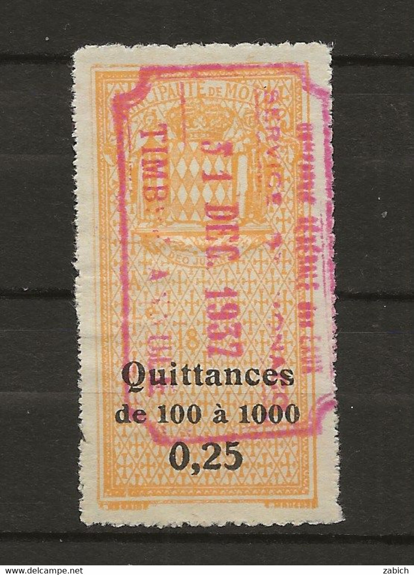 TIMBRES FISCAUX DE MONACO QUITTANCE  N° 3  0F25 JAUNE ORANGE - Revenue