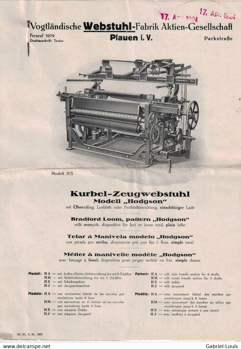 Vogtländische Webstuhl Fabrik Vogtland  Schweiz - Textor - Kurbel Zeugwebstuhl - Deutschland - Tools