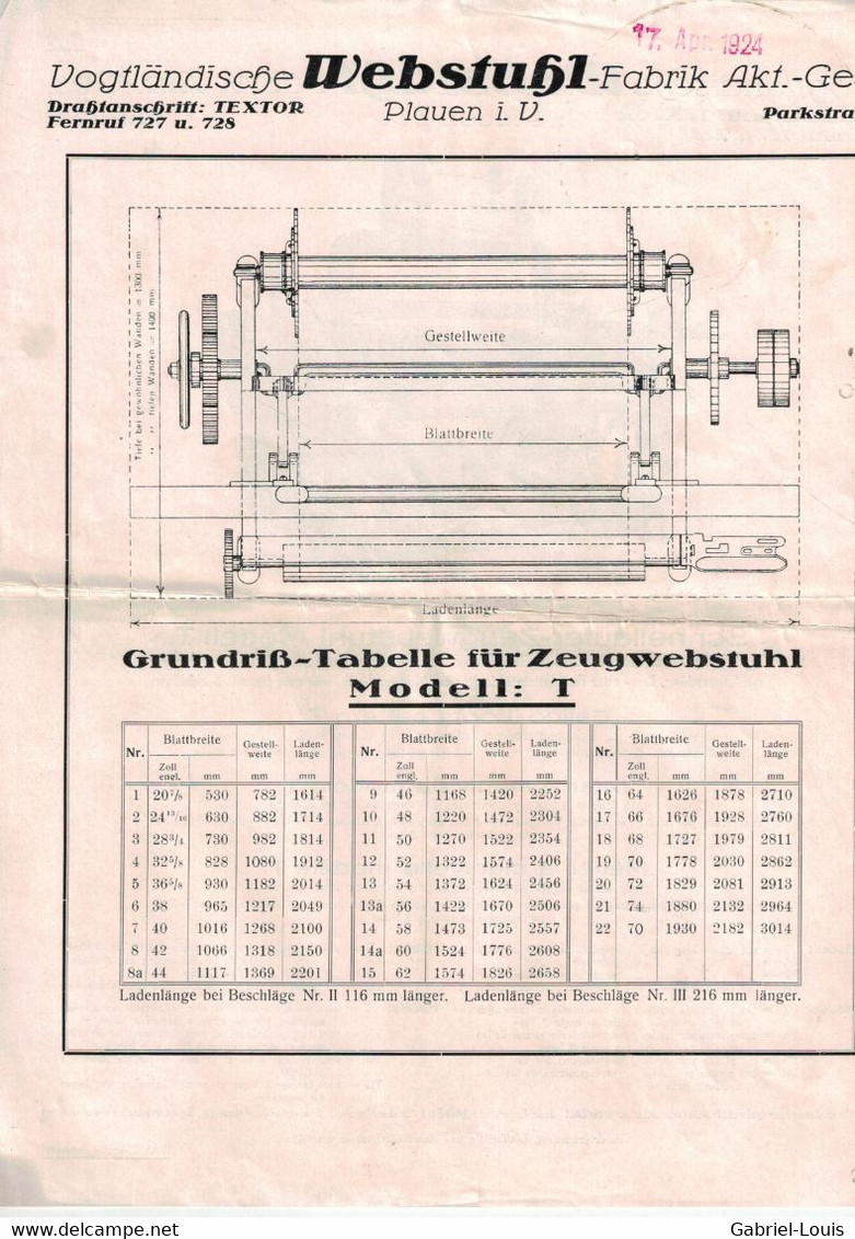 Vogtländische Webstuhl Fabrik Vogtland  Schweiz - Textor - Kurbel Zeugwebstuhl - Deutschland - Tools