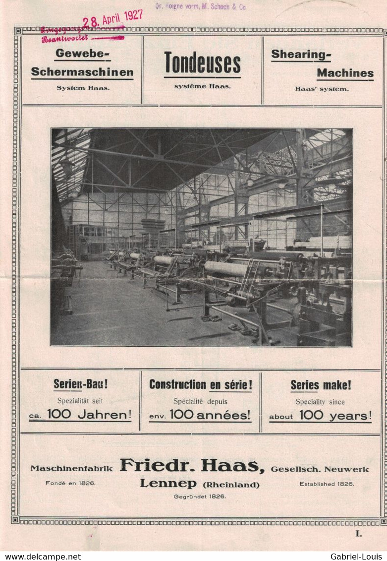 Maschinenfabrik Friedr. Hass Lennep Rheinland - Gewebe Schermaschinen -  Remscheid - 1924 - Deutschland - Tools