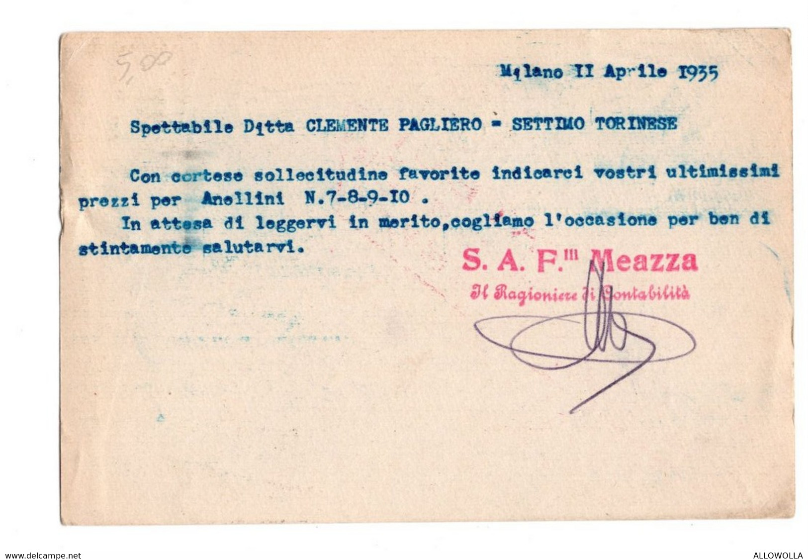 12730 " S.A. FRATELLI MEAZZA-FABBRICA OTTONAMI-FERRAMENTA-SPECIALITA' GUARNIZIONI PER MOBILI-MILANO "- CART. SPED.1935 - Altri & Non Classificati