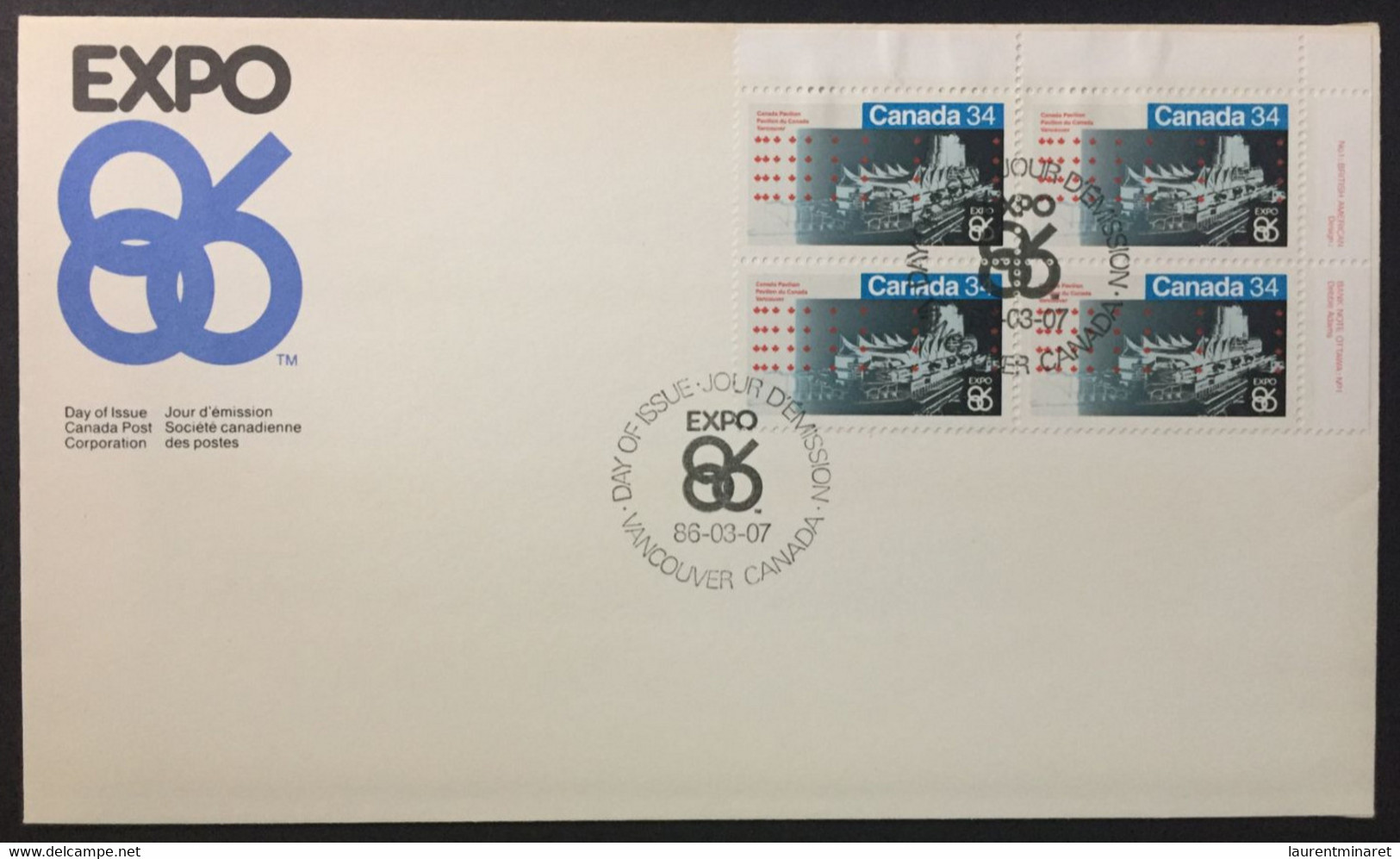 CANADA / 1986 / JOUR D'EMISSION - Enveloppes Commémoratives