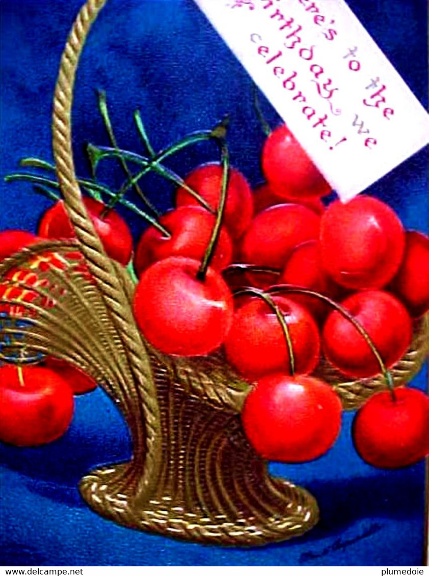 CPA Gaufrée ILLUSTRATEUR CORBEILLE DOREE Pleine De CERISES , 1915 ,  GOLDEN BASKET CHERRIES Ellen Clapsaddle A/s OLD PC - Geneeskrachtige Planten
