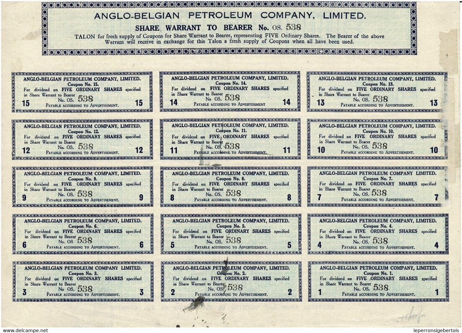 - Titre De 1928 - Anglo Belgian Petroleum Company - - Pétrole