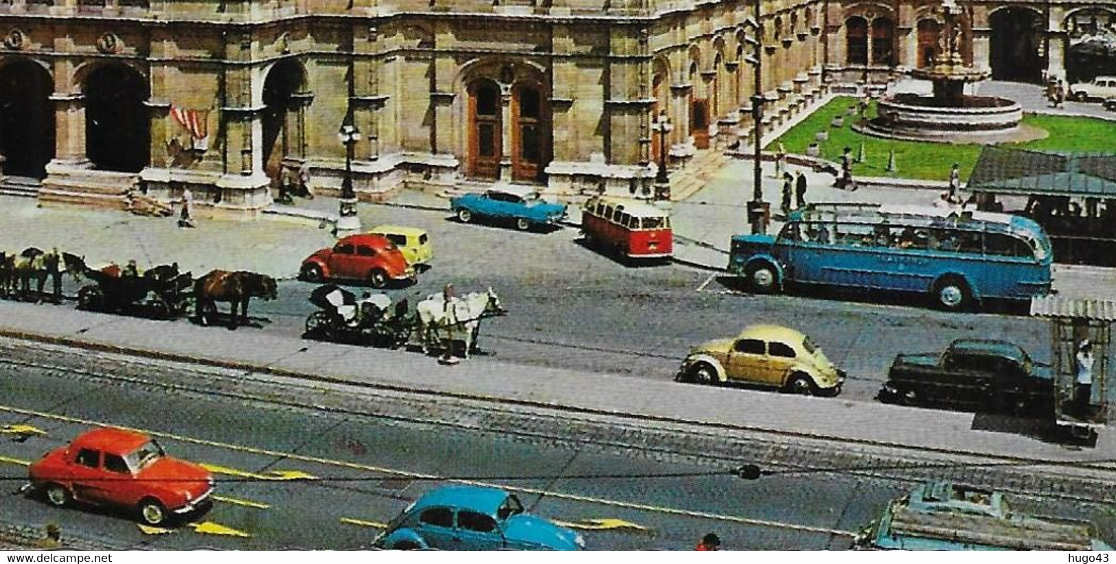 (RECTO / VERSO) WIEN - THE OPERA HOUSE WITH OLD CARS - VOLKSWAGEN COCCINELLE ET COMBI - BEAUX TIMBRES - CPSM GF - Sonstige & Ohne Zuordnung