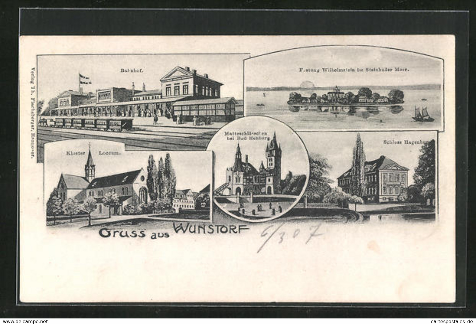 Lithographie Wunstorf, Bahnhof, Kloster Loccum, Festung Wilhelmstein Im Steinhuder Meer - Wunstorf