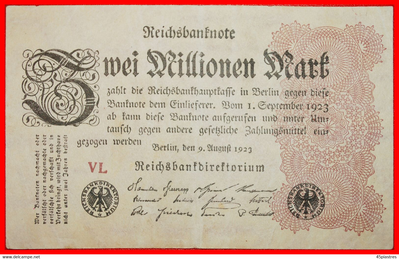 * ONE SIDE: GERMANY ★ 2000000 MARK 1923 CRISP! LOW START ★ NO RESERVE! - 2 Mio. Mark