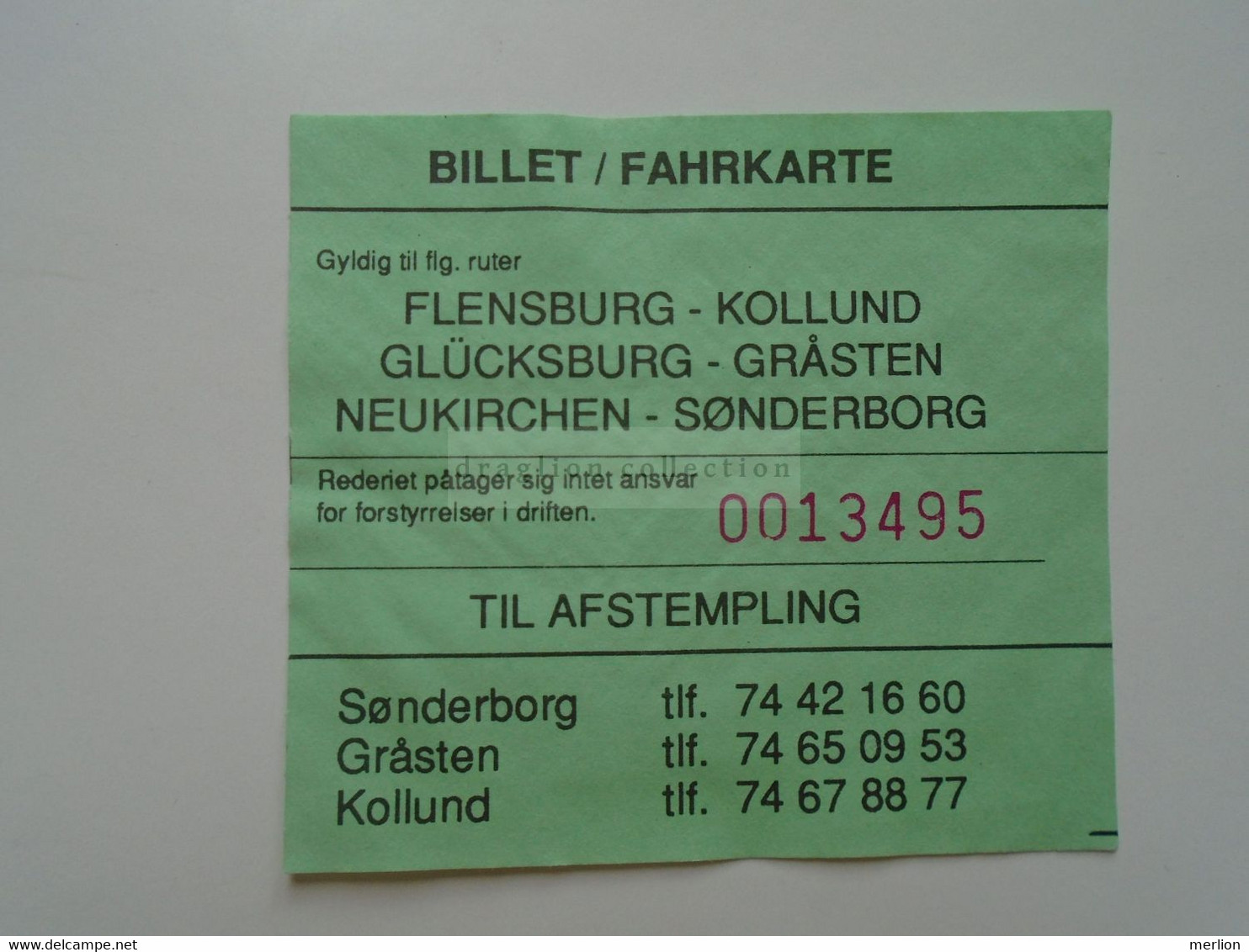 DT014  Billet /Fahrkarte  Glücksburg Kollund Flensburg  Ferry Ticket - Europe