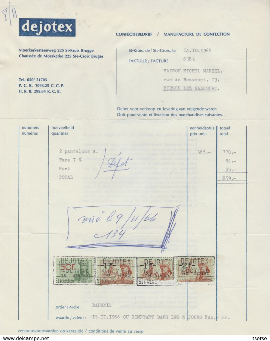 Factuur - Dejotex - Confectiebedrijf  -  St.-Kruis Brugge  -1966 ( 13 ) - Straßenhandel Und Kleingewerbe