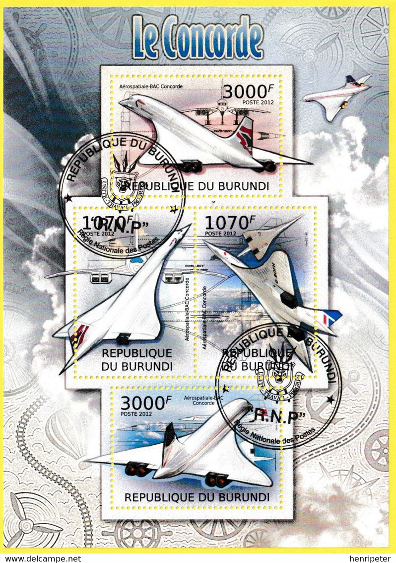 Bloc Feuillet Oblitéré De 4 Timbres-poste - Le Concorde Aérospatiale-BAC Concorde - République Du Burundi 2012 - Oblitérés