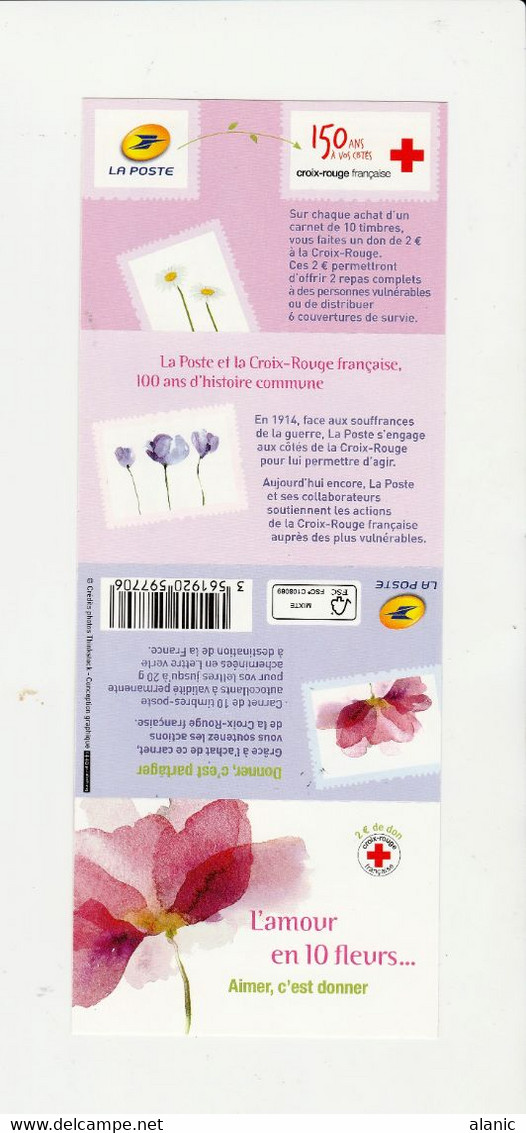 France 2014 - BC989 Carnet Adhésif Croix-Rouge Fleurs Neuf**       NON PLIE - Cruz Roja