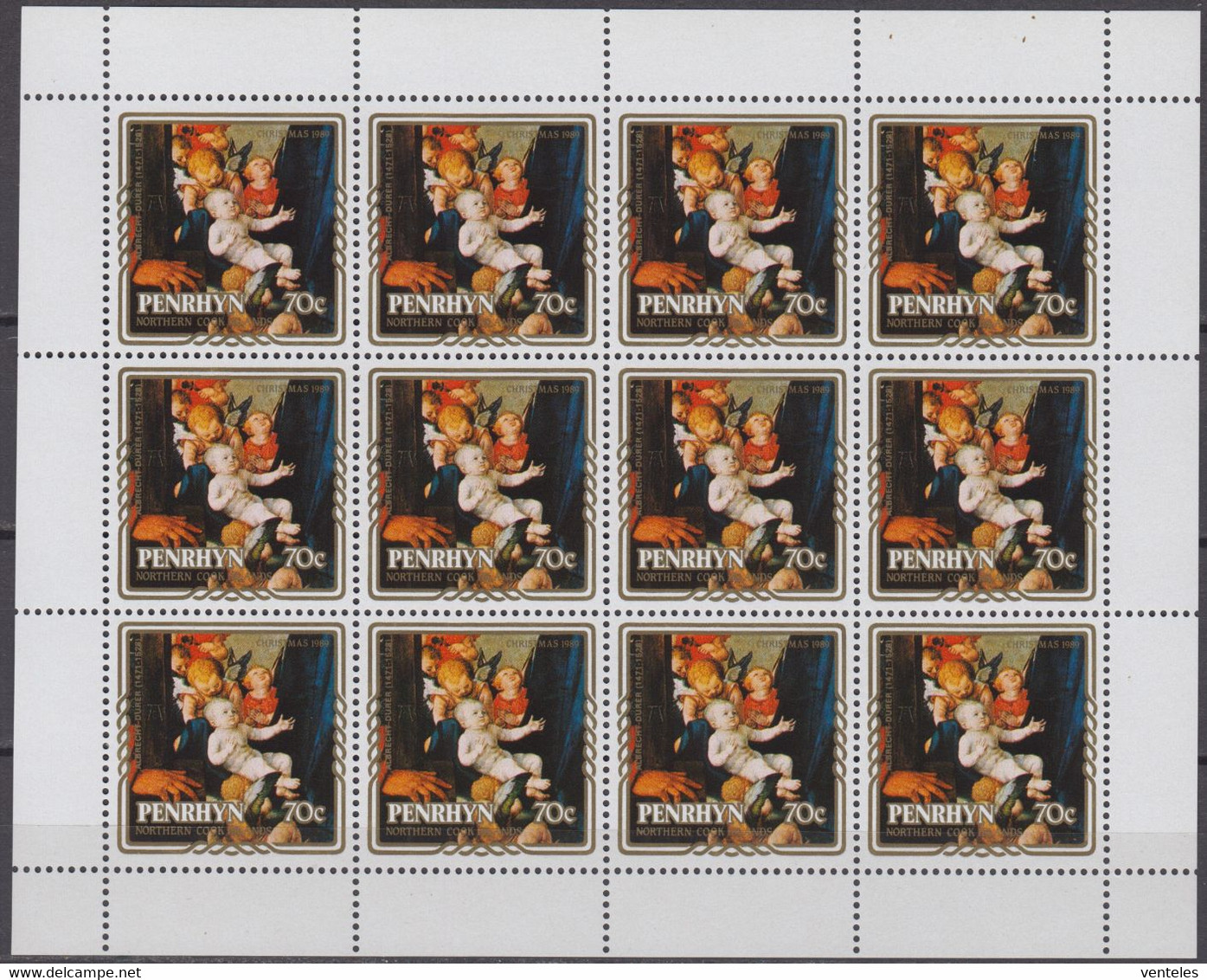 Penrhyn 17.11.1989 Mi # 505-08 Christmas, Paintings By Albrecht Dürer MNH OG - Madonna