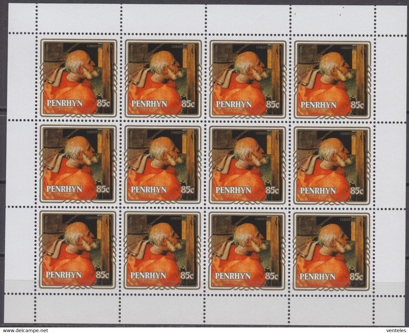 Penrhyn 17.11.1989 Mi # 505-08 Christmas, Paintings By Albrecht Dürer MNH OG - Madonna