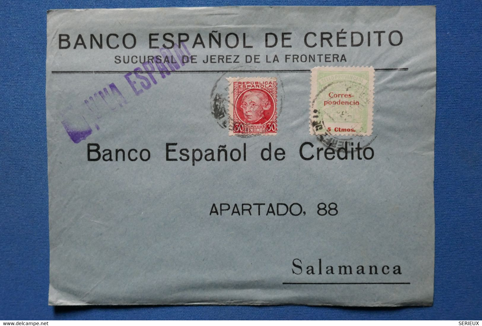 W2 ESPAGNE  BELLE LETTRE  1937  JEREZ  POUR SALAMANCA +GUERRE CIVILE+VIVA ESPANA AFFRANCH. INTERESSANT - Asturies & Leon