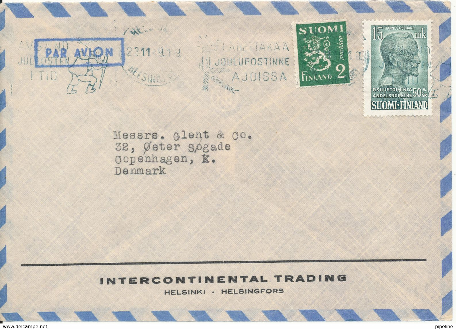 Finland Air Mail Cover Sent To Denmark 23-11-1949 - Cartas & Documentos