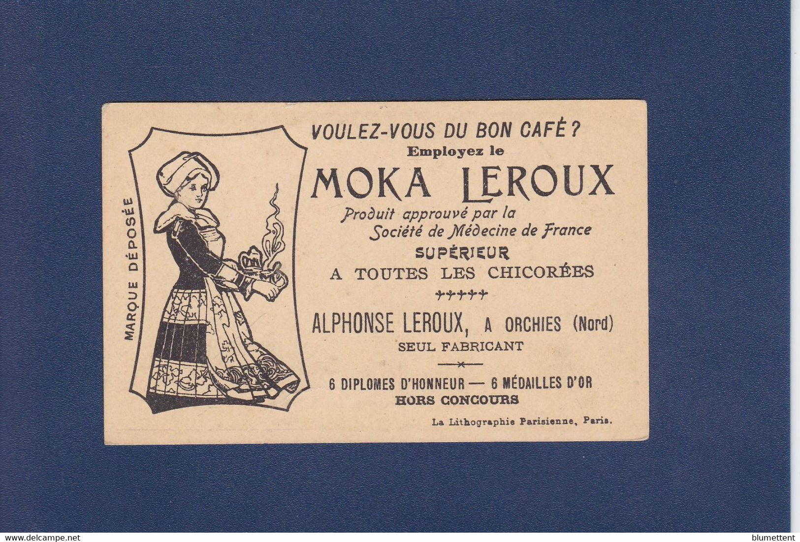 Chromo Moka Leroux Orchies Nord Jeu De Cartes Carte à Jouer Cartomancie Chiromancie Voir Dos - Thé & Café