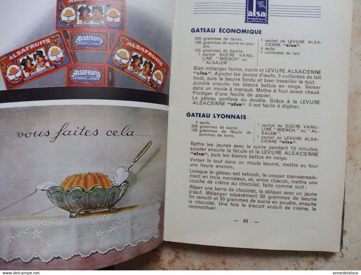 1947 Les bonnes recettes ALSA ,  158 pages , dont 16 pages publicitaires (couverture toilée)