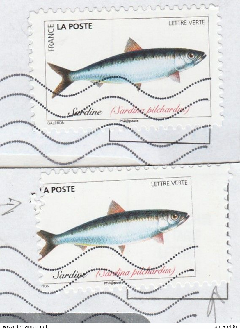 FRANCE  TIMBRE POISSON AVEC SPECTACULAIRE VARIETE DE PIQUAGE SUR LETTRE (AVEC NORMAL POUR COMPARAISON) - Briefe U. Dokumente