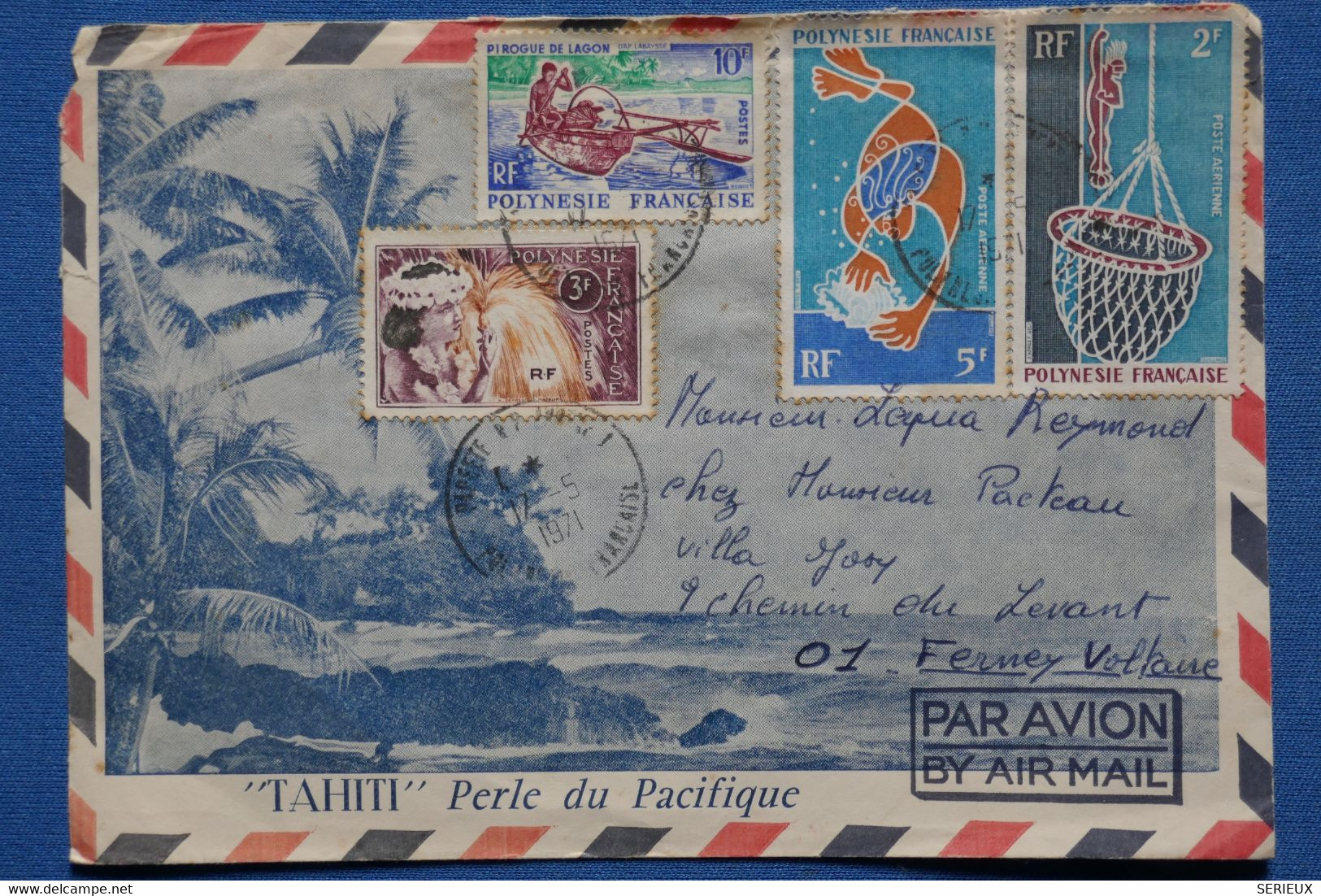 W3 POLYNESIE  BELLE LETTRE  1971 PAR AVION PAPEETE POUR FERNEY VOLTAIRE !    + AFF. PLAISANT - Storia Postale