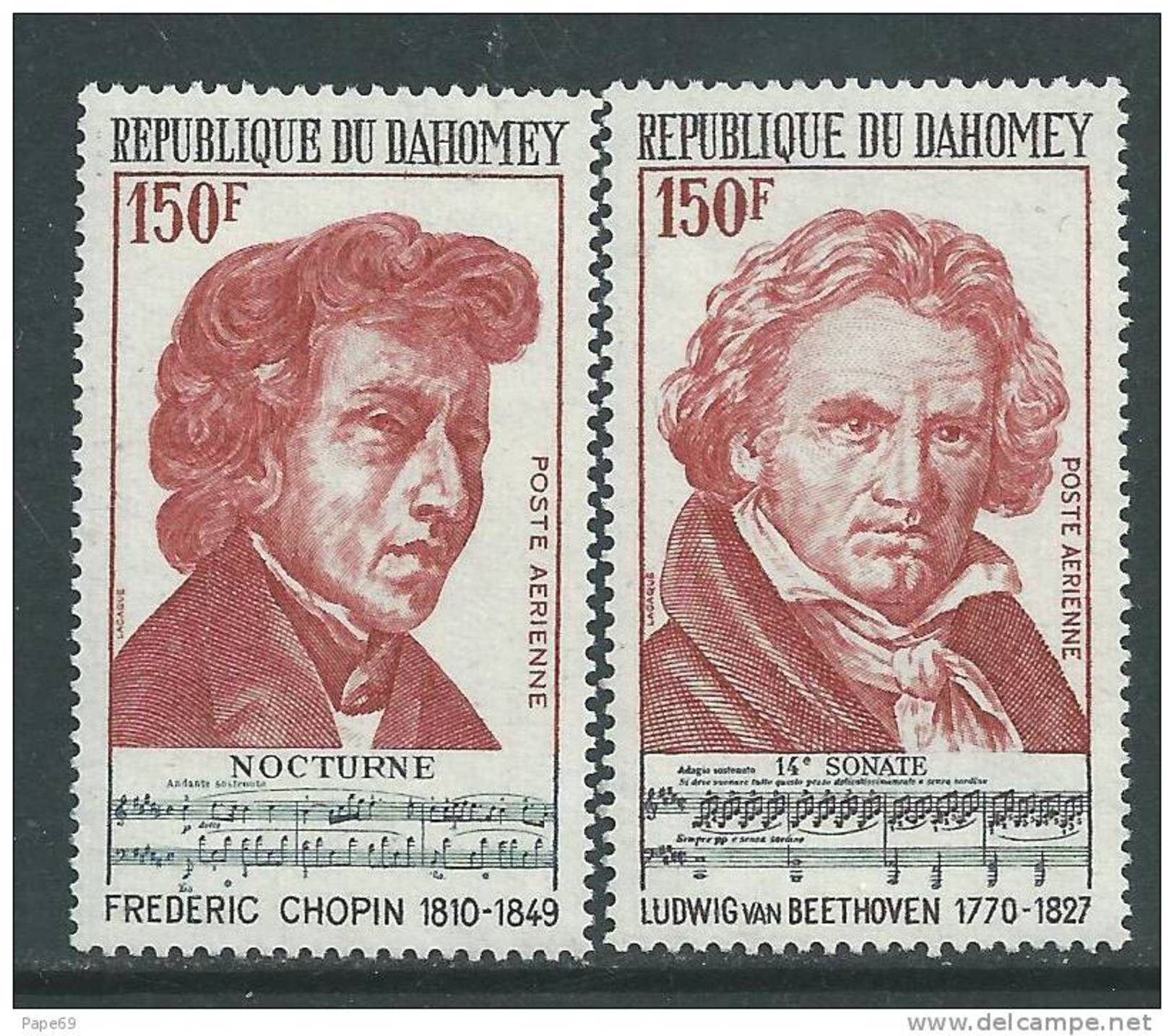 Dahomey P.A. N° 210 / 11 XX Grands Musiciens : Beethoven Et Chopin,  Sans Charnière,  TB - Benin – Dahomey (1960-...)