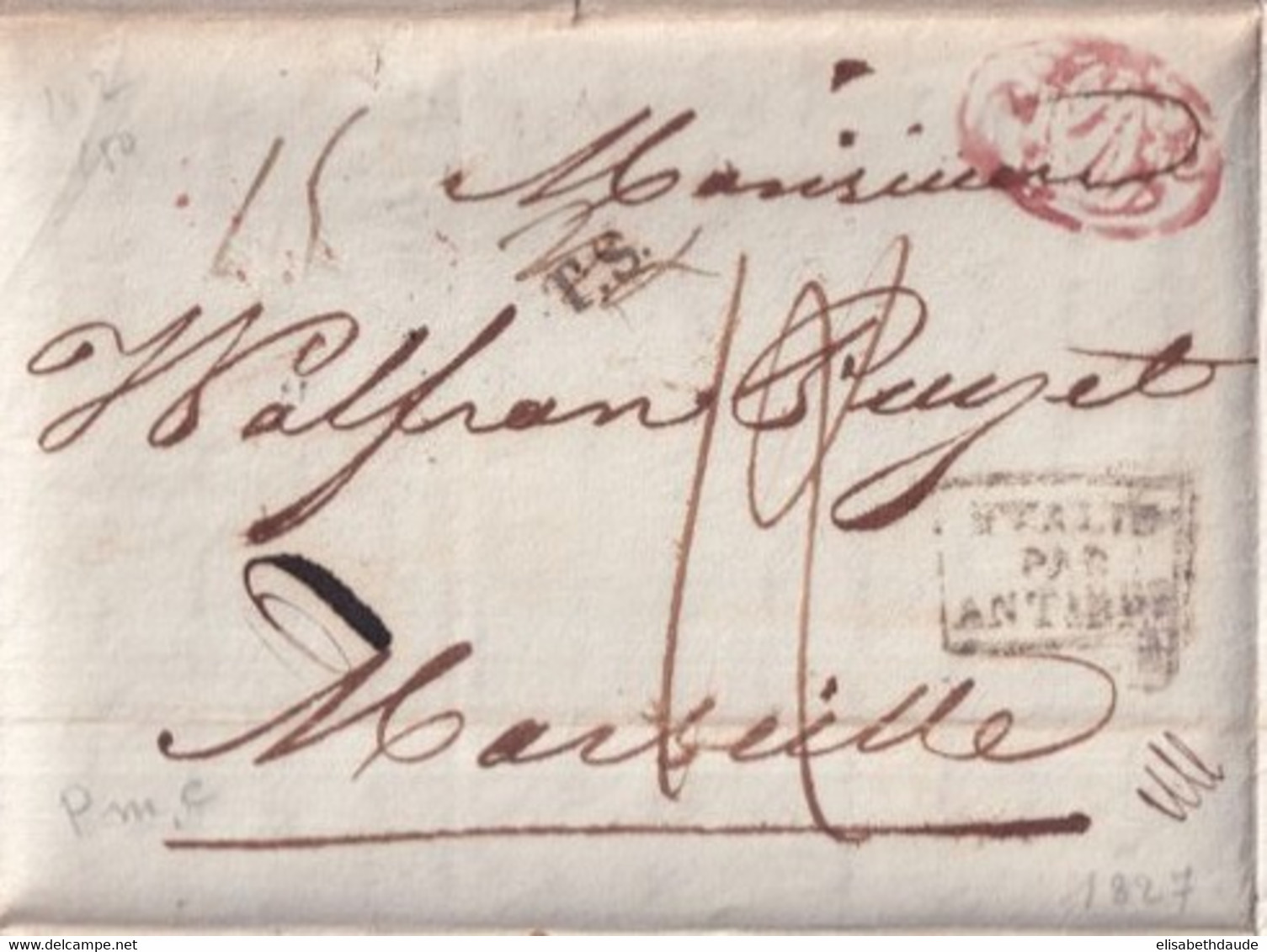 1827 - ENTREE ITALIE Par ANTIBES - LETTRE IMPRIMEE ! De NAPLES => MARSEILLE - Marques D'entrées